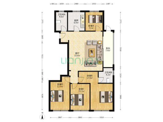 秦望府北二区 4室1厅2卫 132平方