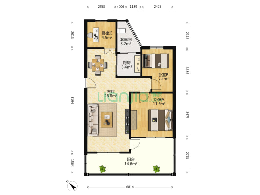 怡翠花园 3室1厅1卫 73平方