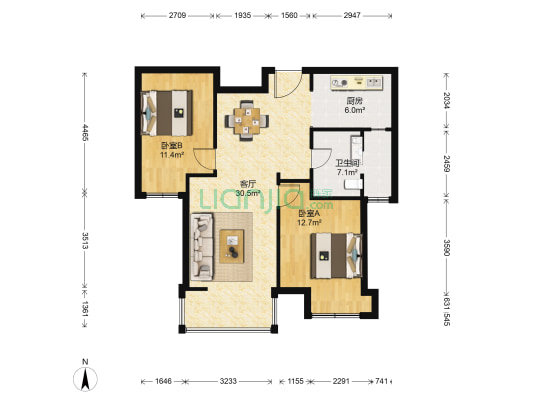悦丽海湾四期 2室1厅1卫 84平方