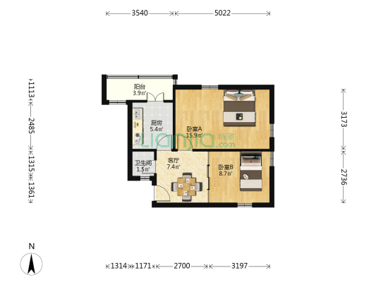 调整里 2室1厅1卫 53平方