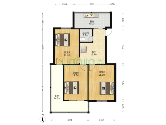 人民剧场宿舍 3室1厅1卫 86平方
