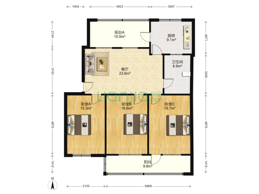 财税学校家属院 3室1厅1卫 148平方