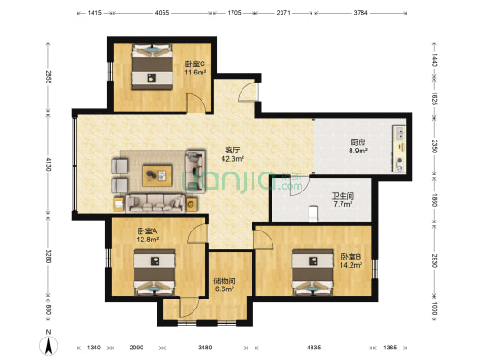 动漫城 3室1厅1卫 130平方