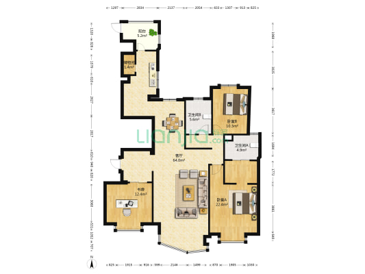 海航国兴城B区 3室1厅2卫 153平方