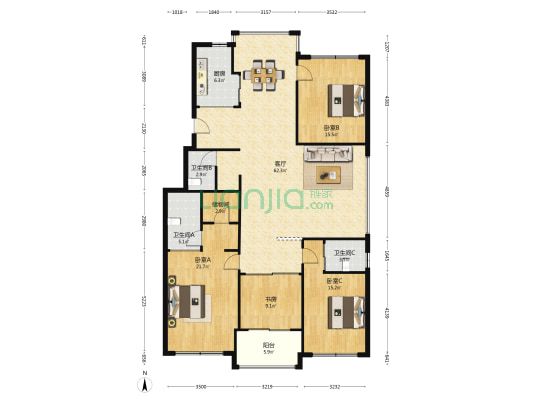 黄河小区 4室1厅3卫 180平方