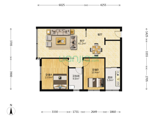 晓晖阁 2室1厅1卫 88平方