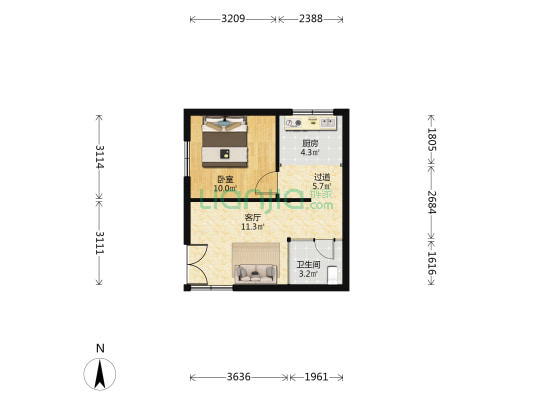 香松街 1室1厅1卫 46平方