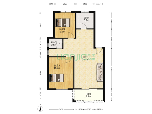 义和家园北区 2室1厅1卫 88平方