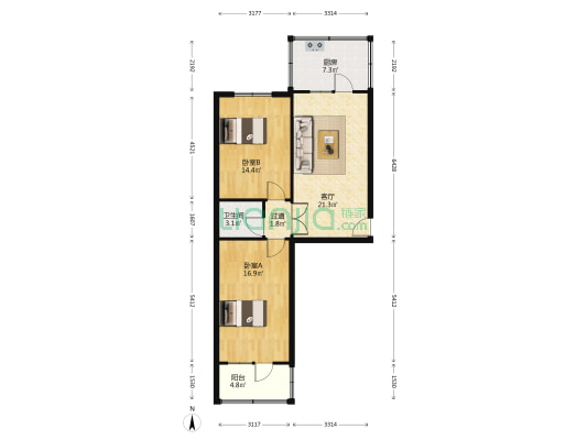 长安区建管局宿舍 2室1厅1卫 87平方