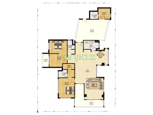 麓湖生态城麒麟荟 2室1厅3卫 190平方