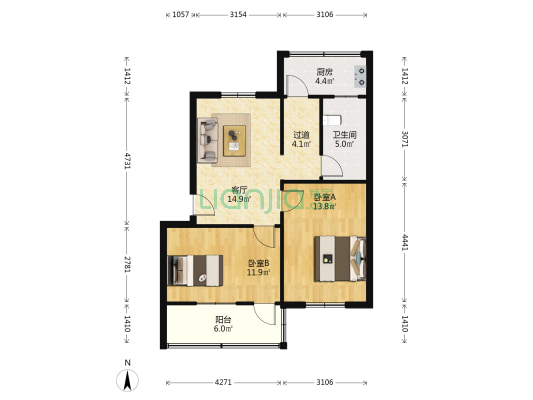 经一路北15号院 2室1厅1卫 68平方