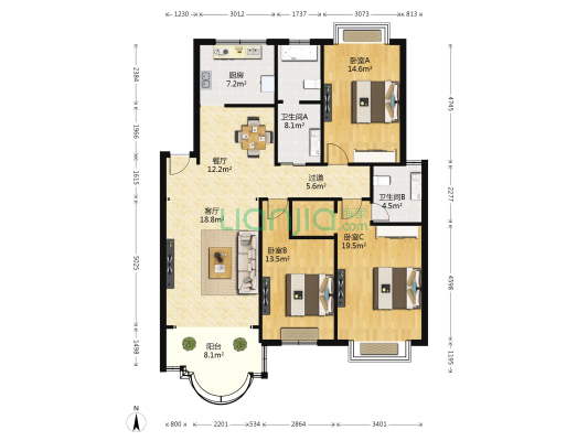 银企小区 3室2厅2卫 127平方
