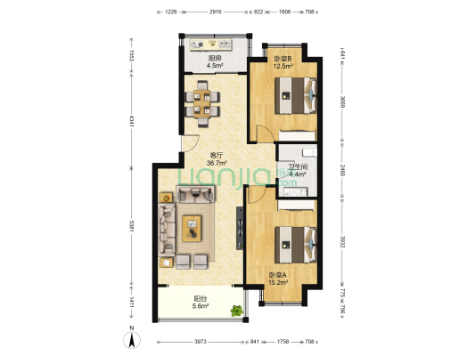 富春江路121号 2室1厅1卫 98平方