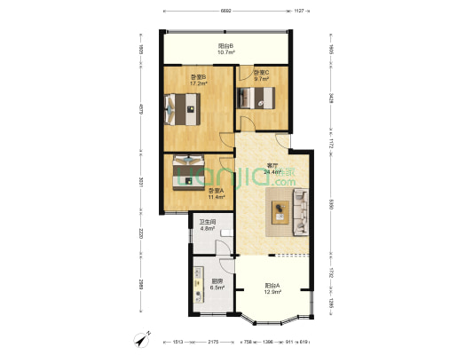 宝圣东路297号 3室1厅1卫 121平方