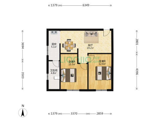 君政弄1号 2室1厅1卫 58平方