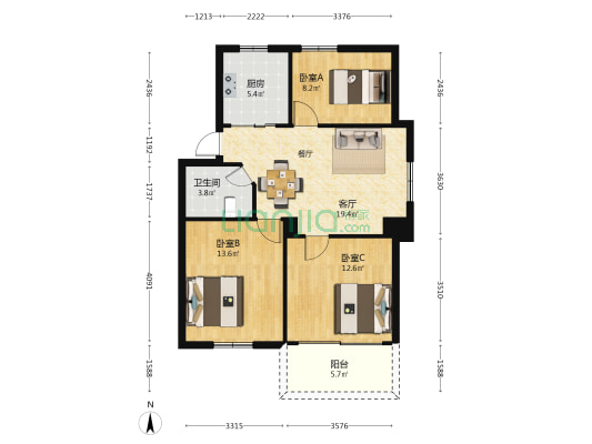 永盛楼 3室1厅1卫 85平方