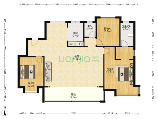荣盛华府 3室1厅2卫 147平方