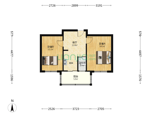 劳教所宿舍 2室1厅1卫 57平方