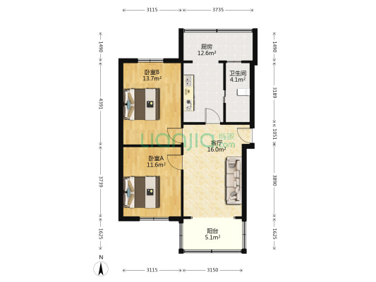 西安北路三巷6号 2室1厅1卫 69平方