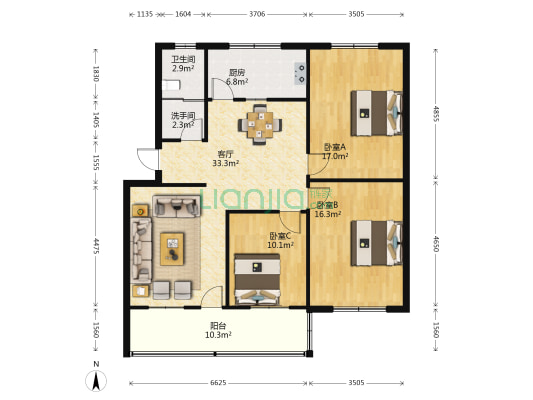 药检所家属院 3室1厅2卫 113平方