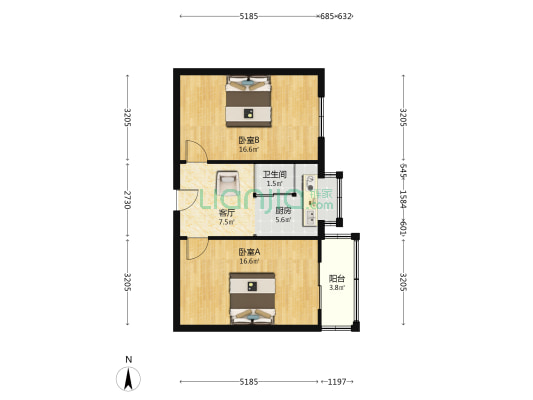 东方社区103街坊 2室1厅1卫 50平方