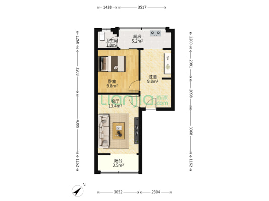 水碾河南三街41号 1室1厅1卫 52平方