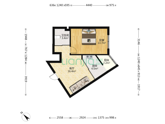 豪帮四季风采 1室1厅1卫 52平方
