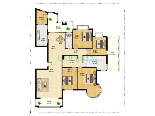 园博1号一期 4室2厅2卫 206平方