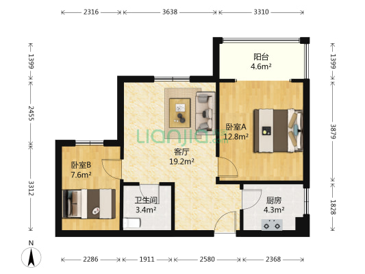 东城明珠 2室1厅1卫 66平方