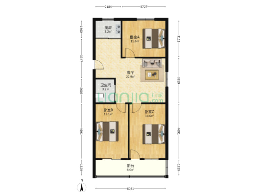 天马大楼 3室1厅1卫 88平方