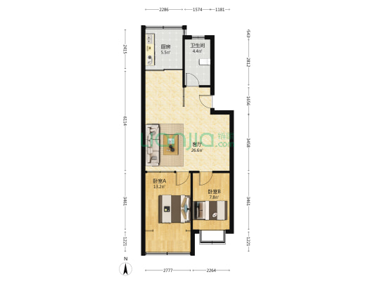 幸福西街 2室1厅1卫 69平方