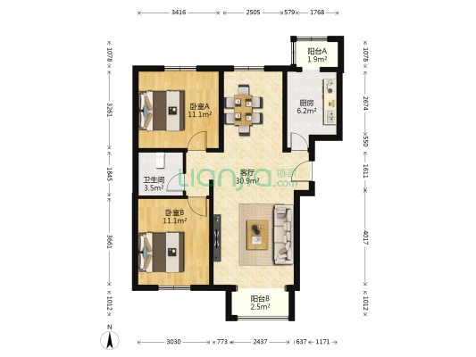 新兴家园 2室1厅1卫 91平方