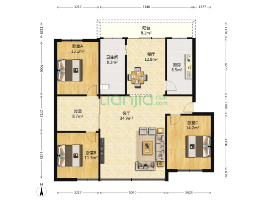 天然气公司大院 3室2厅1卫 130平方