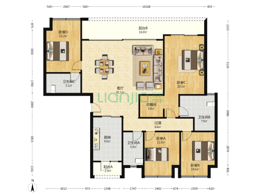 保利天珺林隐 4室1厅3卫 177平方