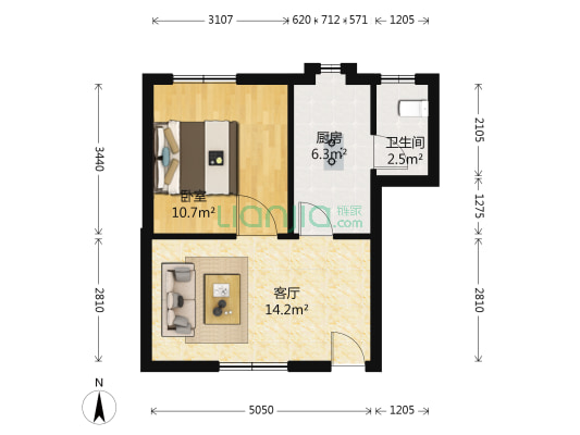 电视机厂家属院 1室1厅1卫 46平方