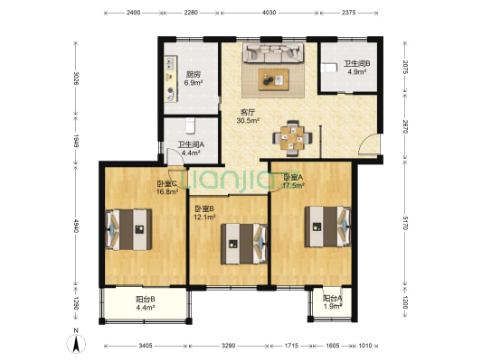 金城商苑 3室1厅2卫 128平方