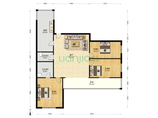 红河小区 3室1厅2卫 158平方