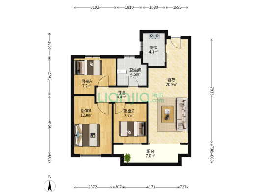 佳源双子星城 3室1厅1卫 94平方