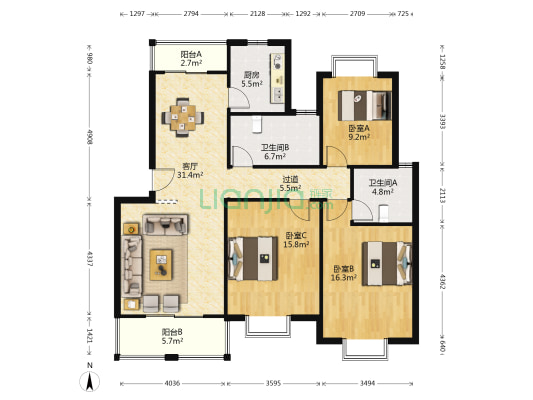 星辉小区 3室1厅2卫 231平方