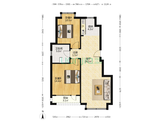 金广·海韵天下 2室1厅1卫 82平方