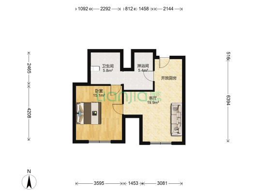 天津中心 1室1厅2卫 97平方