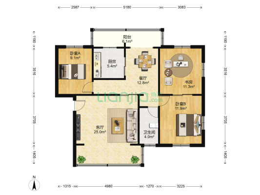 胡湾路二巷 3室2厅1卫 96平方