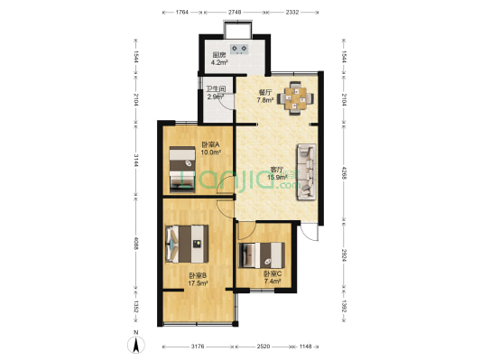 新迎小区一组团 3室2厅1卫 65平方