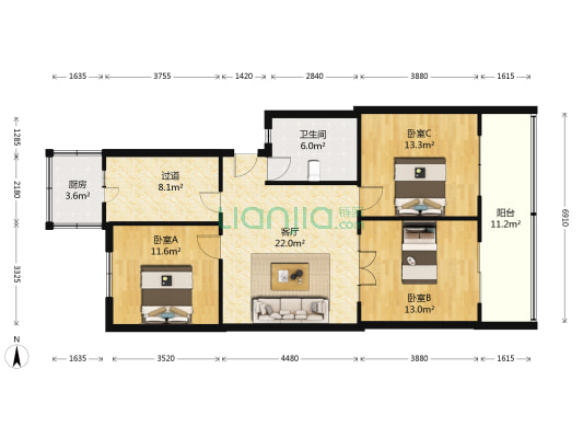 外贸新时代进出口公司宿舍 3室1厅1卫 98平方