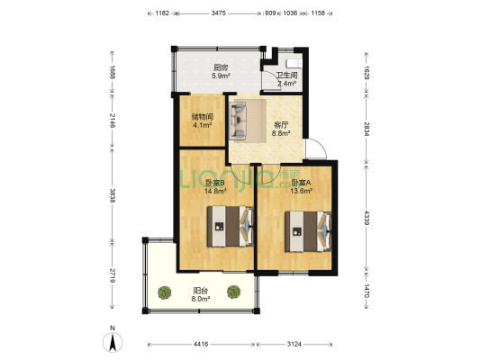 轻院长虹小区 2室1厅1卫 63平方