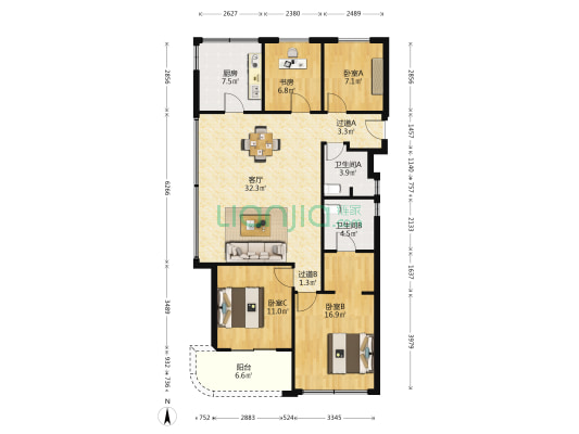 滨江碧桂园卧城印象 4室1厅2卫 119平方