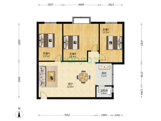 钢城大道中段7号 3室1厅1卫 151平方