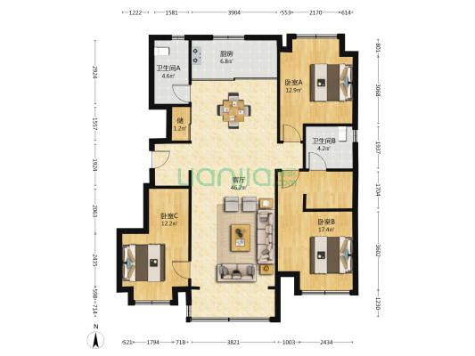华润置地紫境 3室1厅2卫 137平方