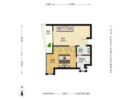 华鸿公寓酒店 1室1厅1卫 61平方