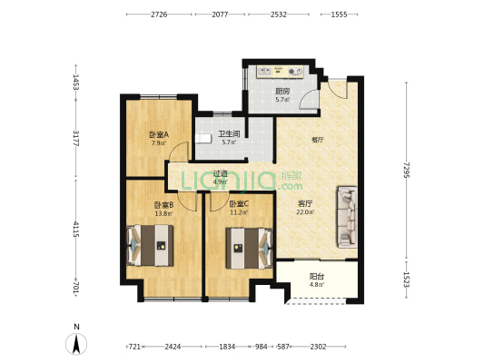 宁淮阅苑 3室1厅1卫 103平方